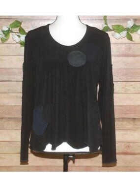 Staley Gretzinger Sz M Black Art-to-Wear Circle Patch Top Shirt Long Sleeve NWOT